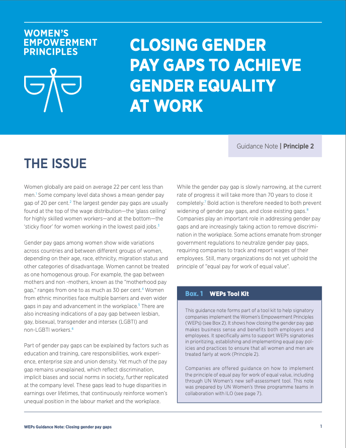 Closing Gender Pay Gaps to Achieve Gender Equality at Work WEPs